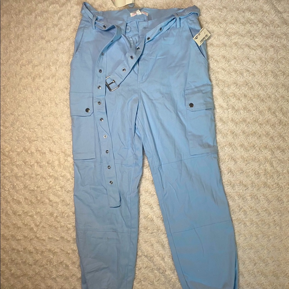Sky Blue Cargo pants with belt